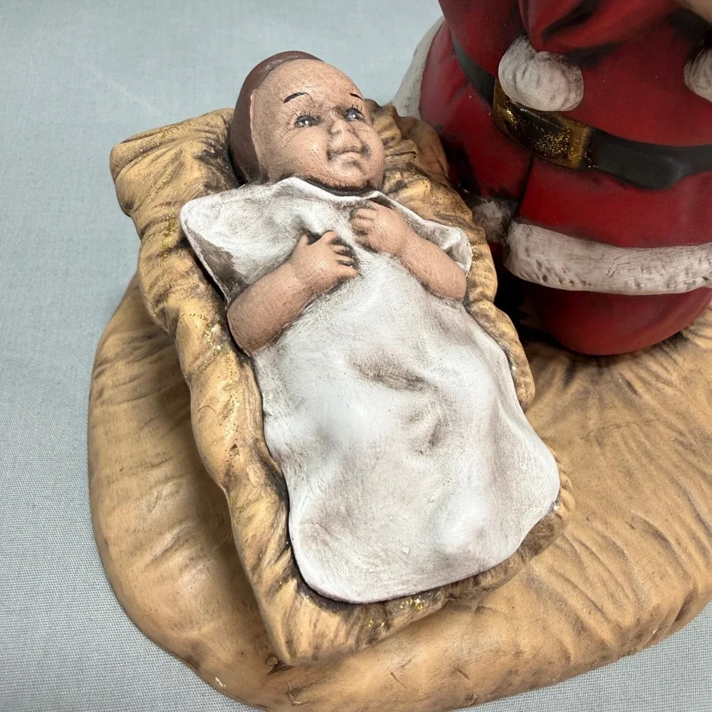 Vintage Kneeling Santa Baby Jesus Nativity Figurine Red Ceramic Religious 8